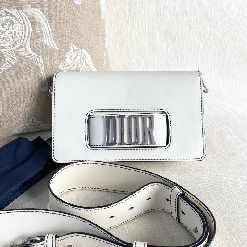 Dior JADIOR翻蓋肩背斜背包 白色銀扣 牛皮 24*14*8 98新配件塵袋 肩帶-0