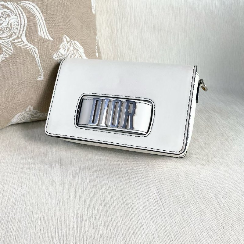 Dior JADIOR翻蓋肩背斜背包 白色銀扣 牛皮 24*14*8 98新配件塵袋 肩帶-2