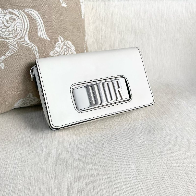Dior JADIOR翻蓋肩背斜背包 白色銀扣 牛皮 24*14*8 98新配件塵袋 肩帶-3
