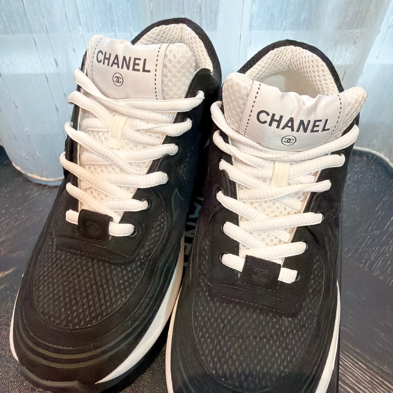 二手精品自賣❤️香奈兒Chanel全黑🖤雙C logo休閒運動鞋.增高效果✨✨36號-3