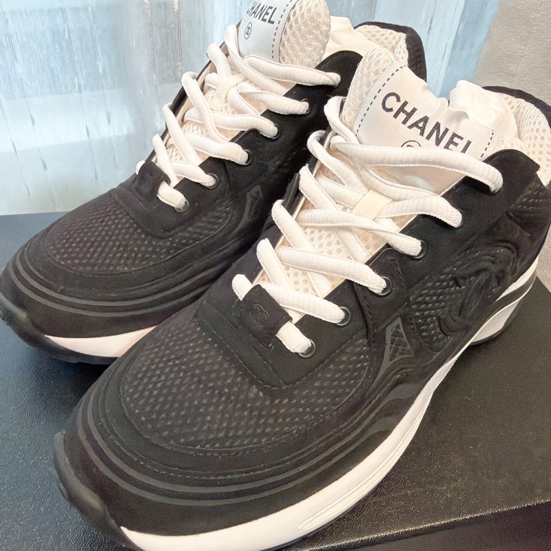 二手精品自賣❤️香奈兒Chanel全黑🖤雙C logo休閒運動鞋.增高效果✨✨36號-6