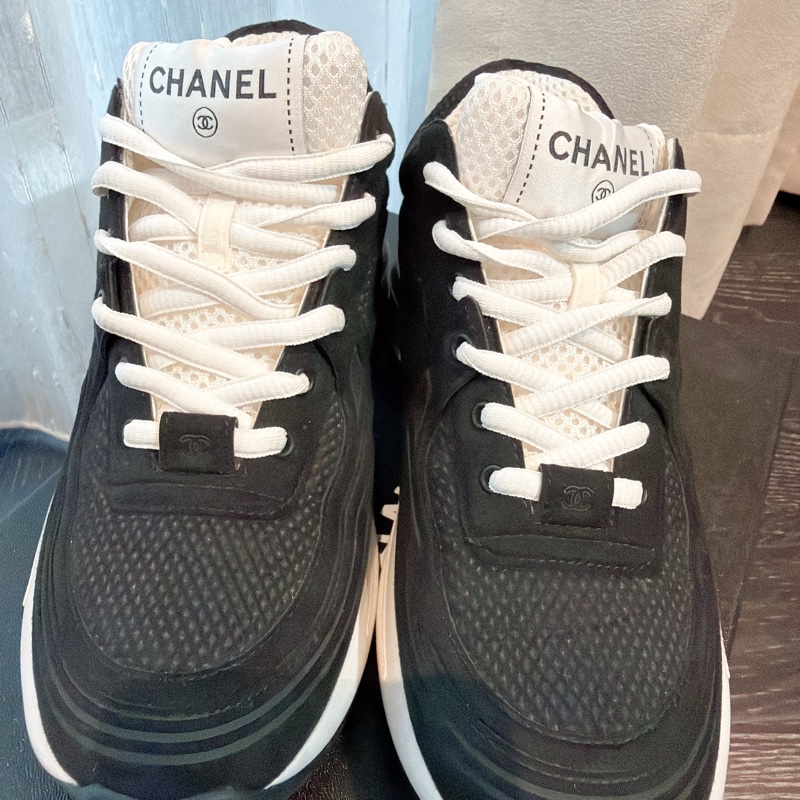 二手精品自賣❤️香奈兒Chanel全黑🖤雙C logo休閒運動鞋.增高效果✨✨36號-7