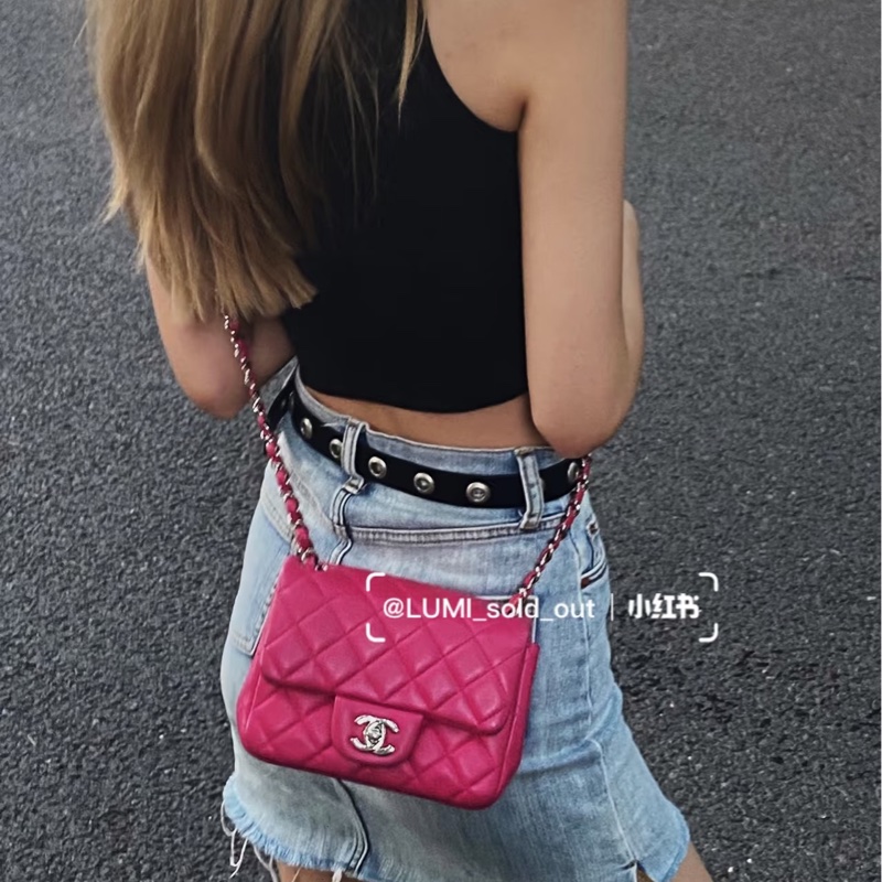 Chanel • Cf 17 經典唇膏粉銀釦羊皮方胖子 有卡-1