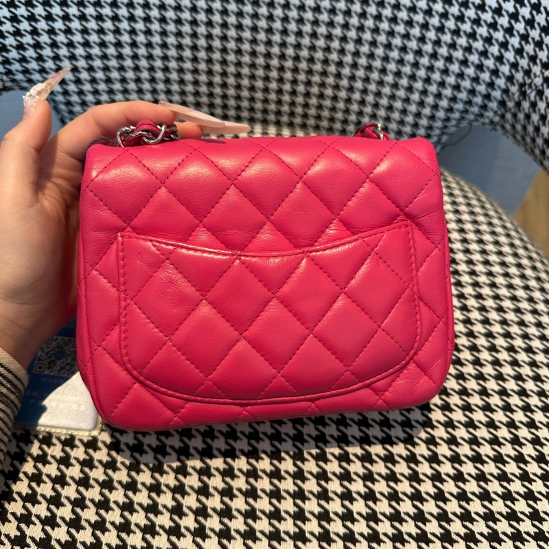 Chanel • Cf 17 經典唇膏粉銀釦羊皮方胖子 有卡-5