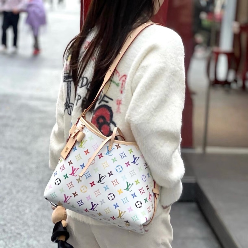 ✨99新🆕LV/路易威登x村上隆 白三彩 Carryall 小號手提包腋下包單肩包 金扣❤️正品保障-8