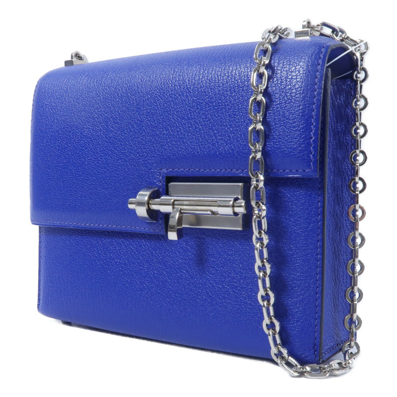 HERMES Chevre皮革Verrou Mini鏈帶肩背袋Bleu Electrique-2