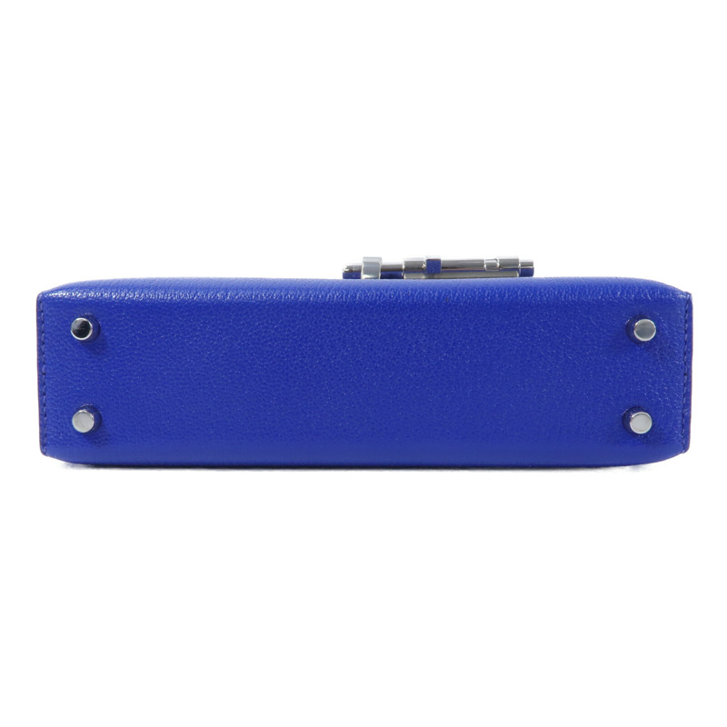 HERMES Chevre皮革Verrou Mini鏈帶肩背袋Bleu Electrique-3