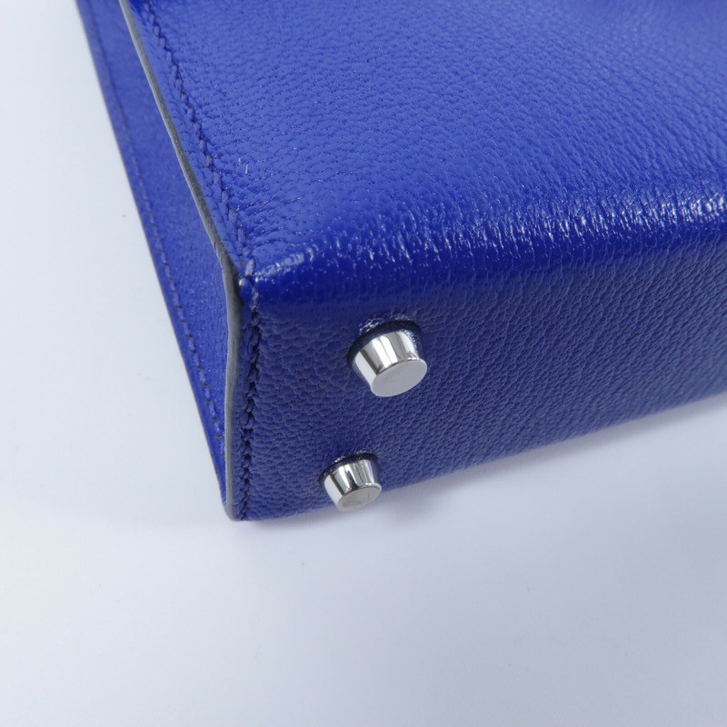 HERMES Chevre皮革Verrou Mini鏈帶肩背袋Bleu Electrique-10