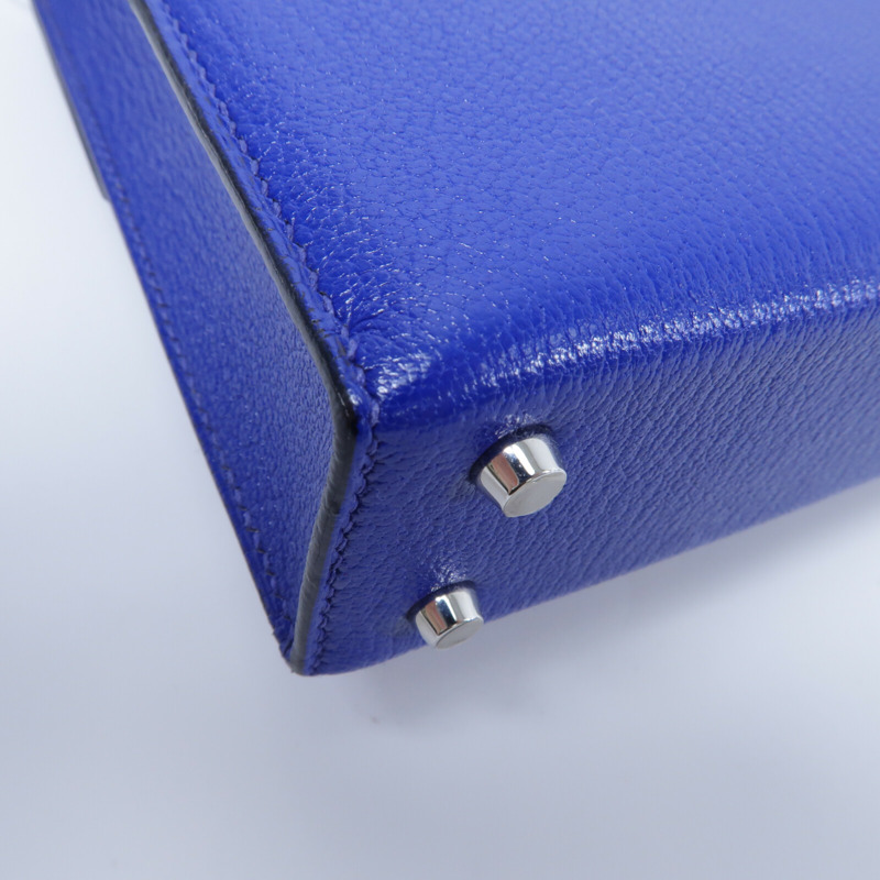 HERMES Chevre皮革Verrou Mini鏈帶肩背袋Bleu Electrique-12