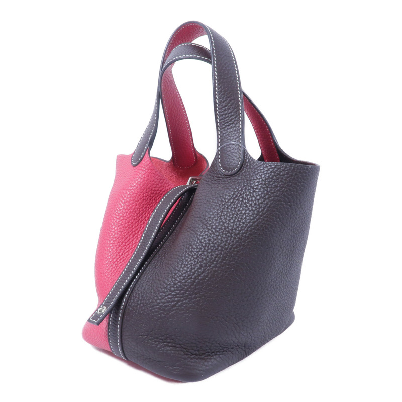 HERMES Clemence皮革Picotin PM手挽袋Rouge Sellier/Frambo-2