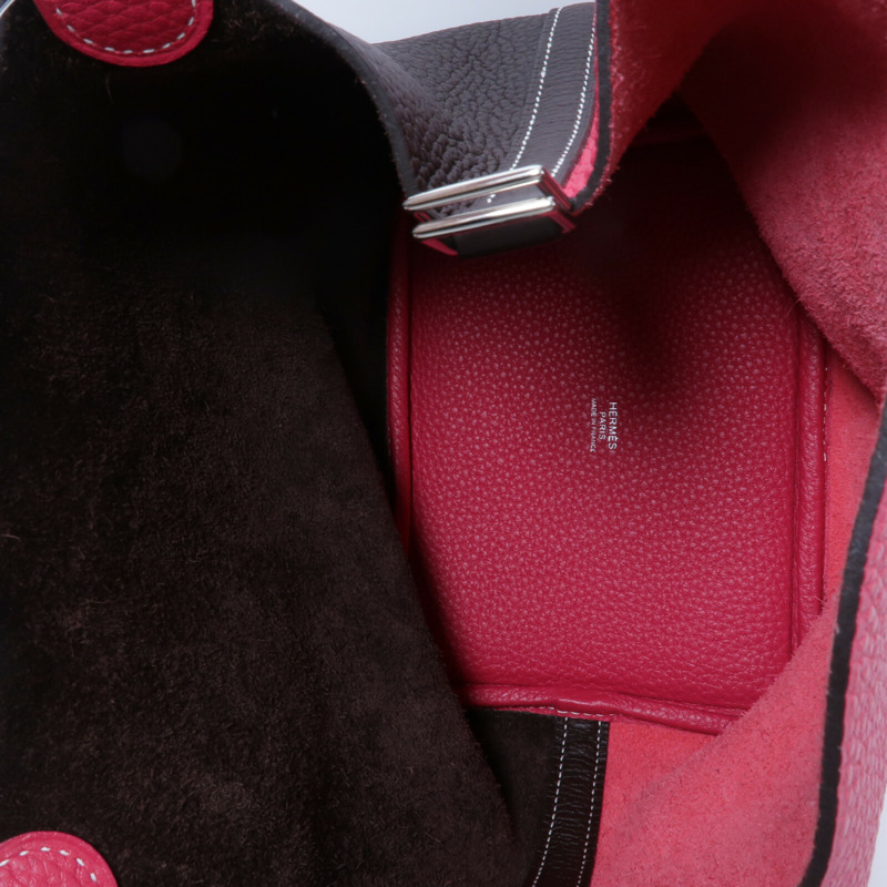 HERMES Clemence皮革Picotin PM手挽袋Rouge Sellier/Frambo-4