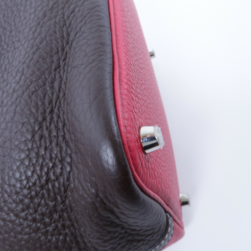 HERMES Clemence皮革Picotin PM手挽袋Rouge Sellier/Frambo-12