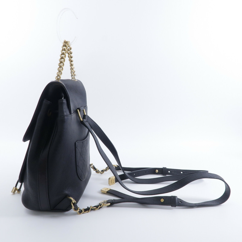 CHANEL 牛皮皮革Backpack鏈帶背包-11