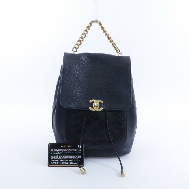 CHANEL 牛皮皮革Backpack鏈帶背包-12