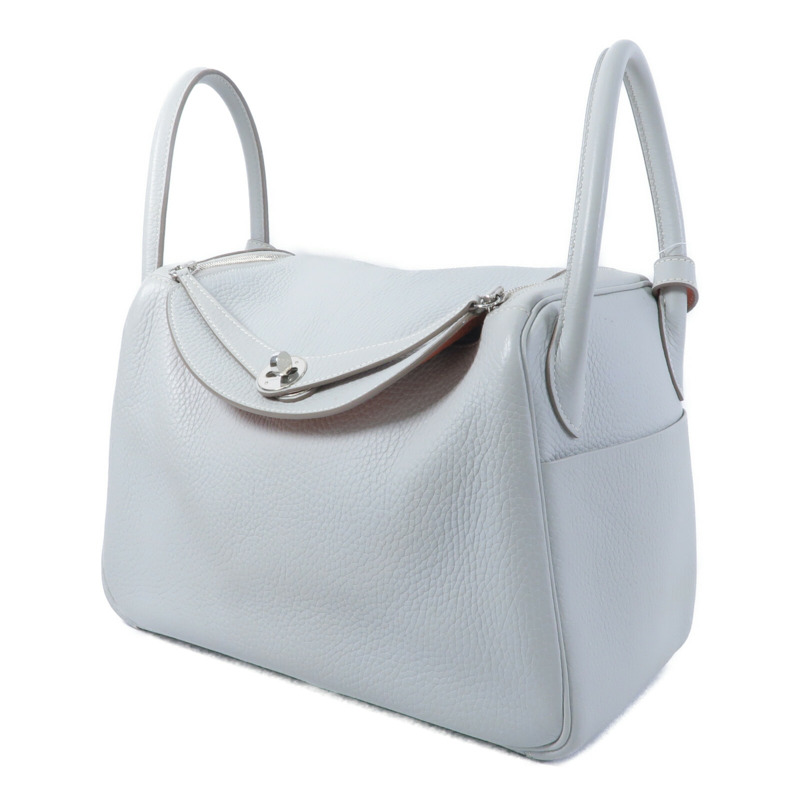 HERMES Clemence皮革Lindy 30手挽肩背兩用袋Craie/Crevette-2