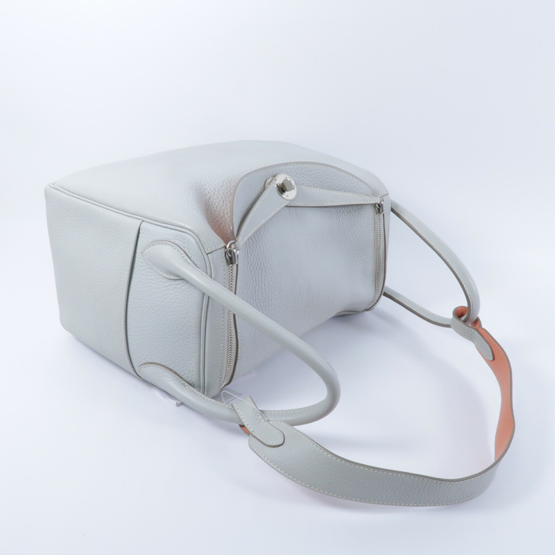 HERMES Clemence皮革Lindy 30手挽肩背兩用袋Craie/Crevette-8