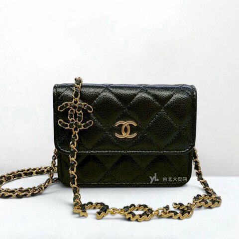 A13229-CHANEL 黑色荔枝牛皮COCO字母皮穿鏈包AP2306
