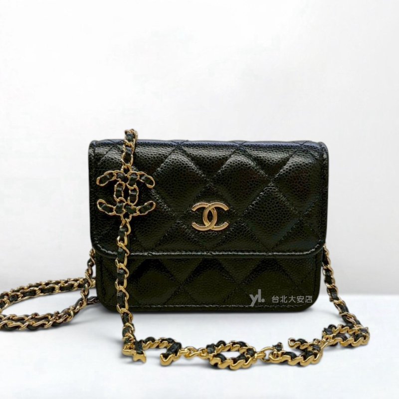 A13229-CHANEL 黑色荔枝牛皮COCO字母皮穿鏈包AP2306-0