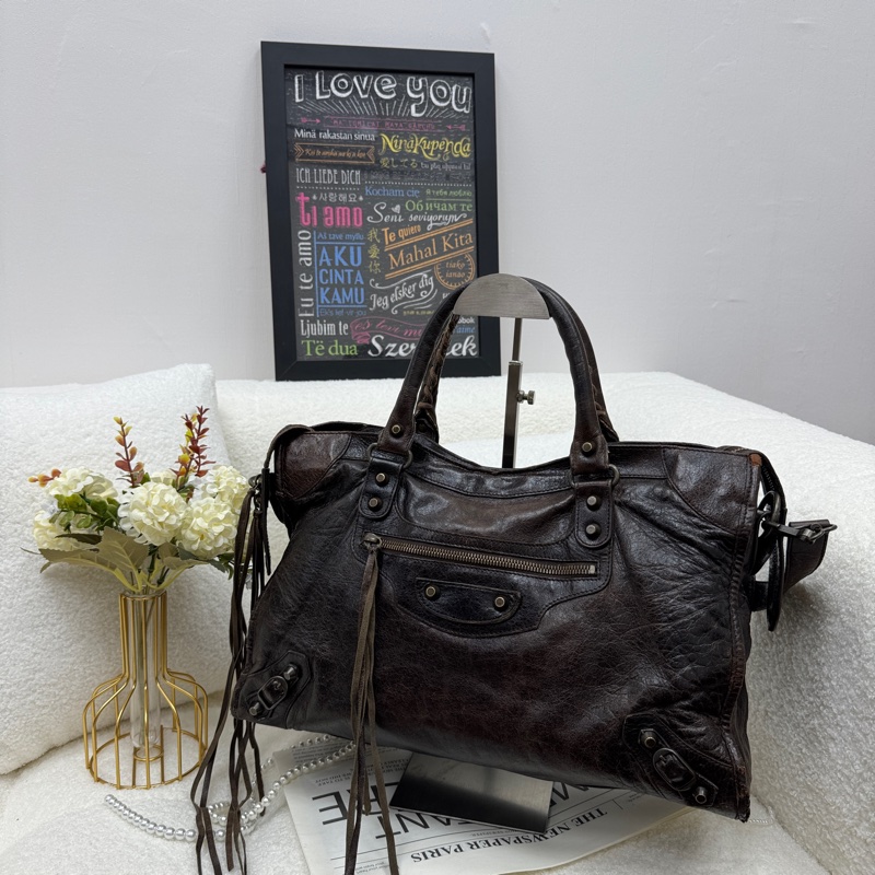 【赫蒂國際精品】Balenciaga Le City 黑色機車包 深棕色 手提包 肩背包 vintage 二手 中古-1