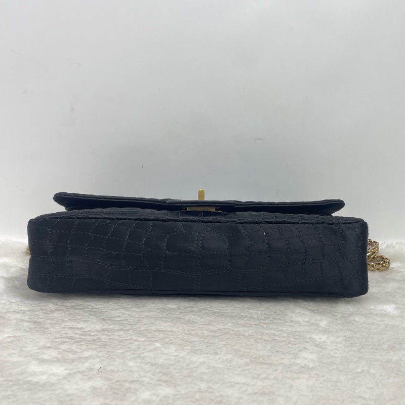 Chanel • 稀有2.55 黑金絲綢鱷魚壓紋法棍鏈條包-7