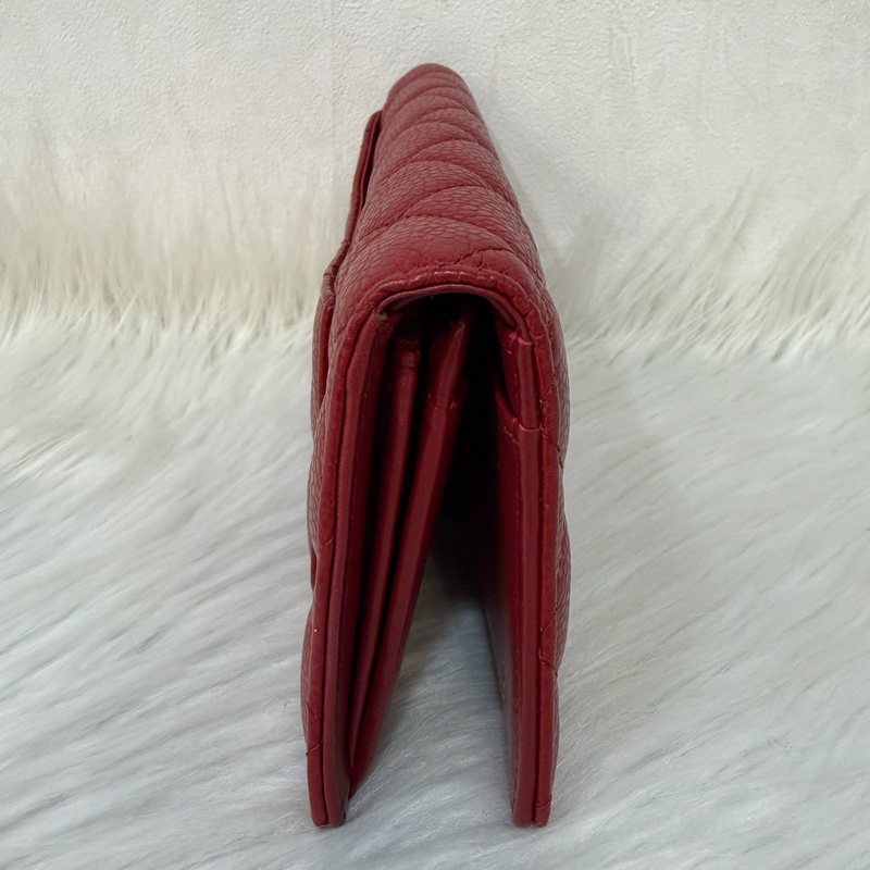 CHANEL A31509 COCO 紅皮菱格 銀釦 拉鍊 零錢 對折長夾 皮夾 發財夾-1