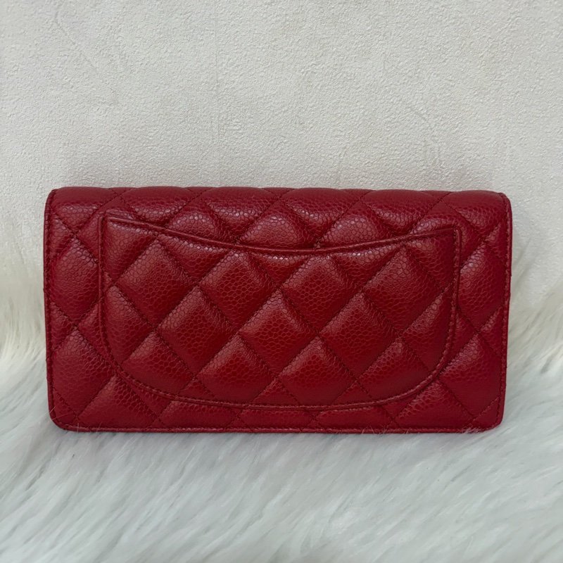 CHANEL A31509 COCO 紅皮菱格 銀釦 拉鍊 零錢 對折長夾 皮夾 發財夾-2