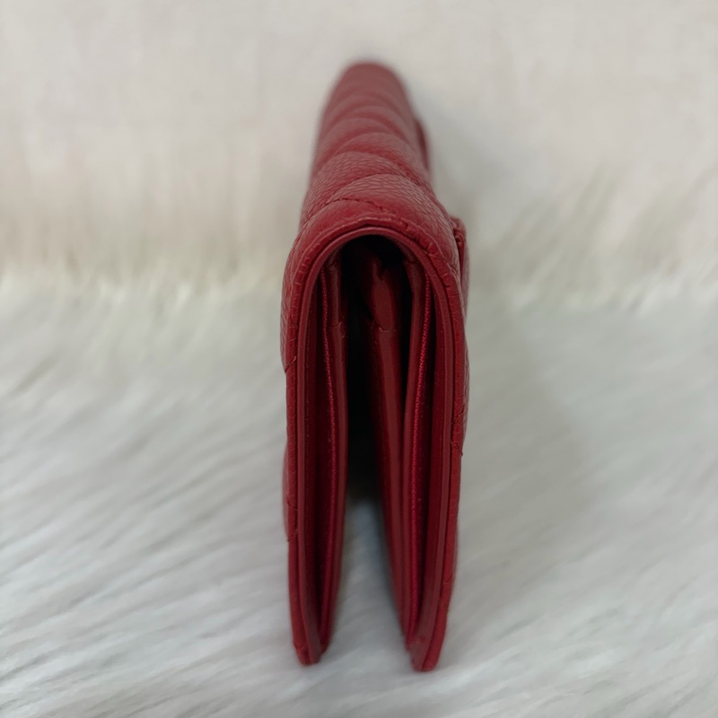 CHANEL A31509 COCO 紅皮菱格 銀釦 拉鍊 零錢 對折長夾 皮夾 發財夾-3
