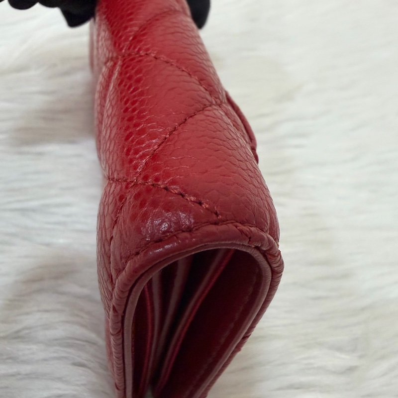 CHANEL A31509 COCO 紅皮菱格 銀釦 拉鍊 零錢 對折長夾 皮夾 發財夾-15