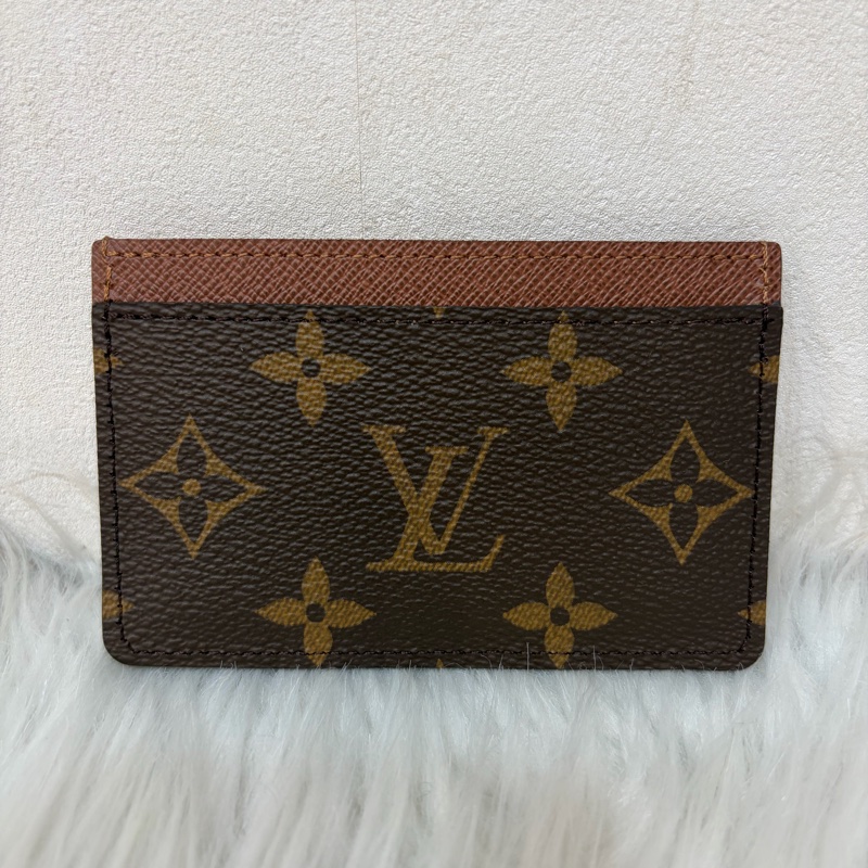 LV M61733 咖皮 原花 老花 ㄧ字 名片夾 卡夾-0