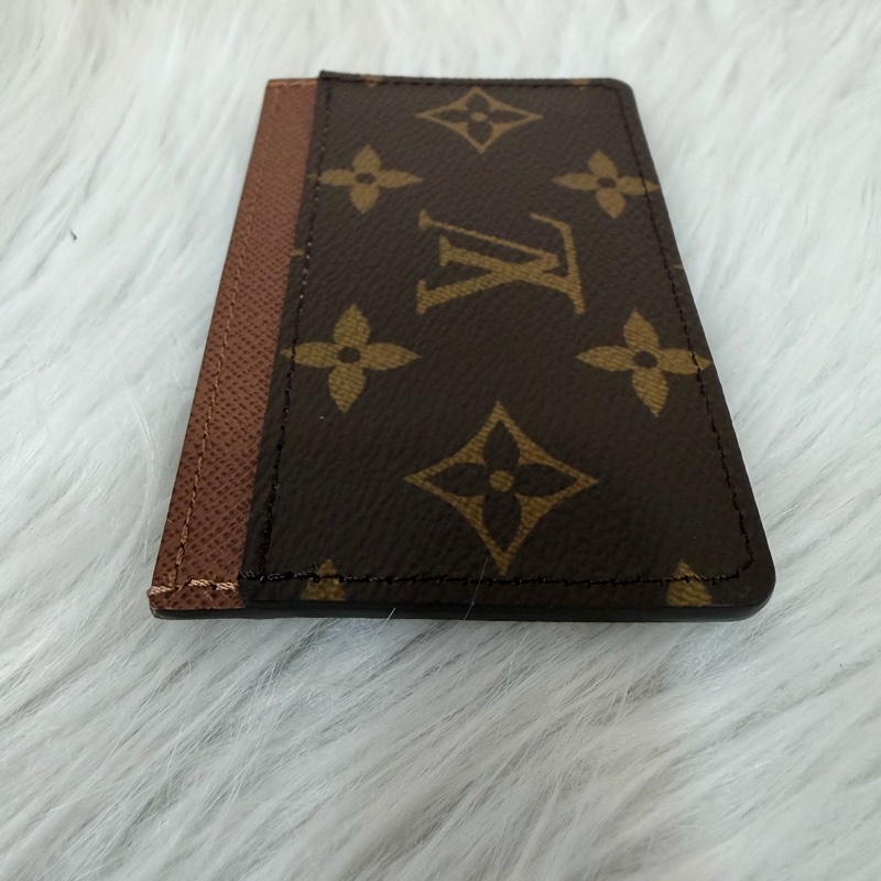 LV M61733 咖皮 原花 老花 ㄧ字 名片夾 卡夾-1