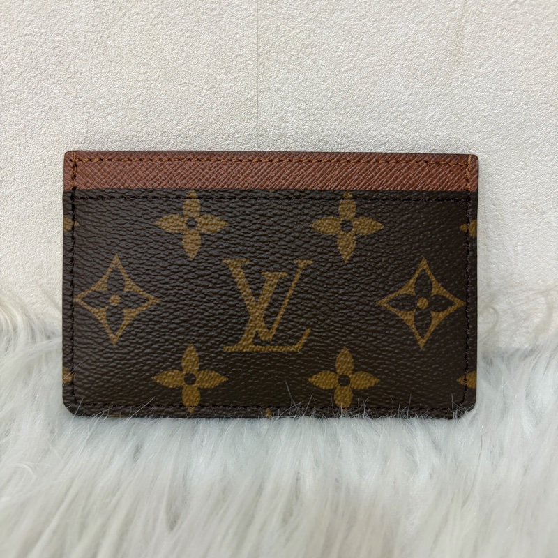 LV M61733 咖皮 原花 老花 ㄧ字 名片夾 卡夾-2