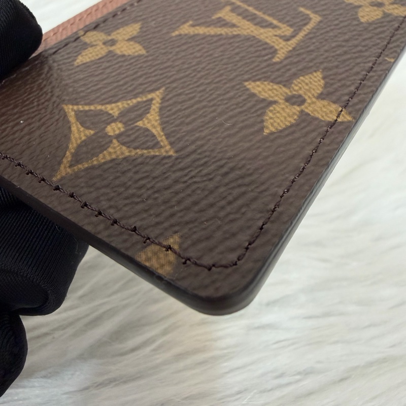 LV M61733 咖皮 原花 老花 ㄧ字 名片夾 卡夾-6