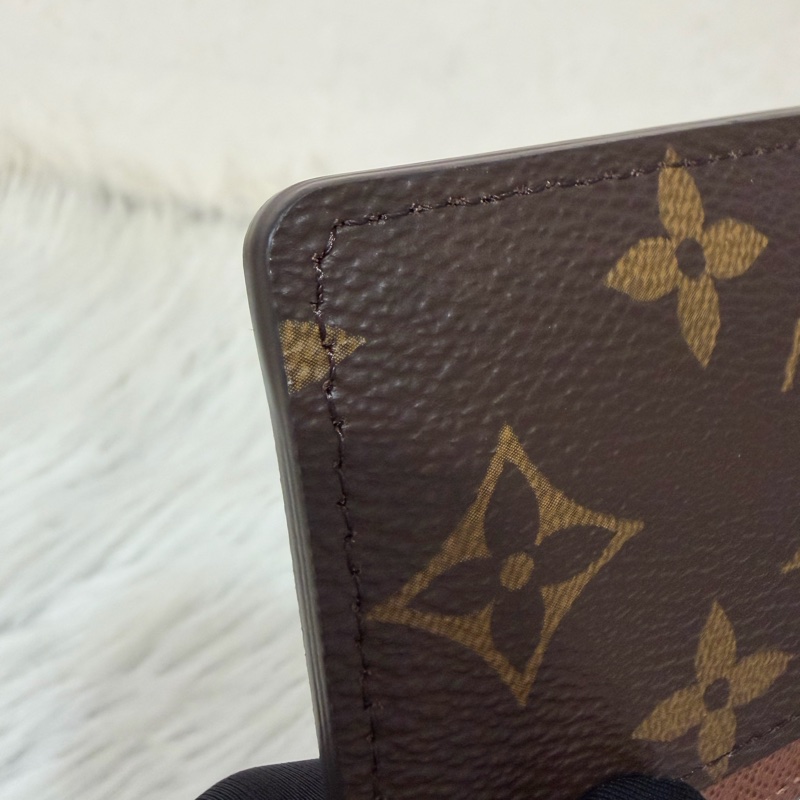 LV M61733 咖皮 原花 老花 ㄧ字 名片夾 卡夾-7