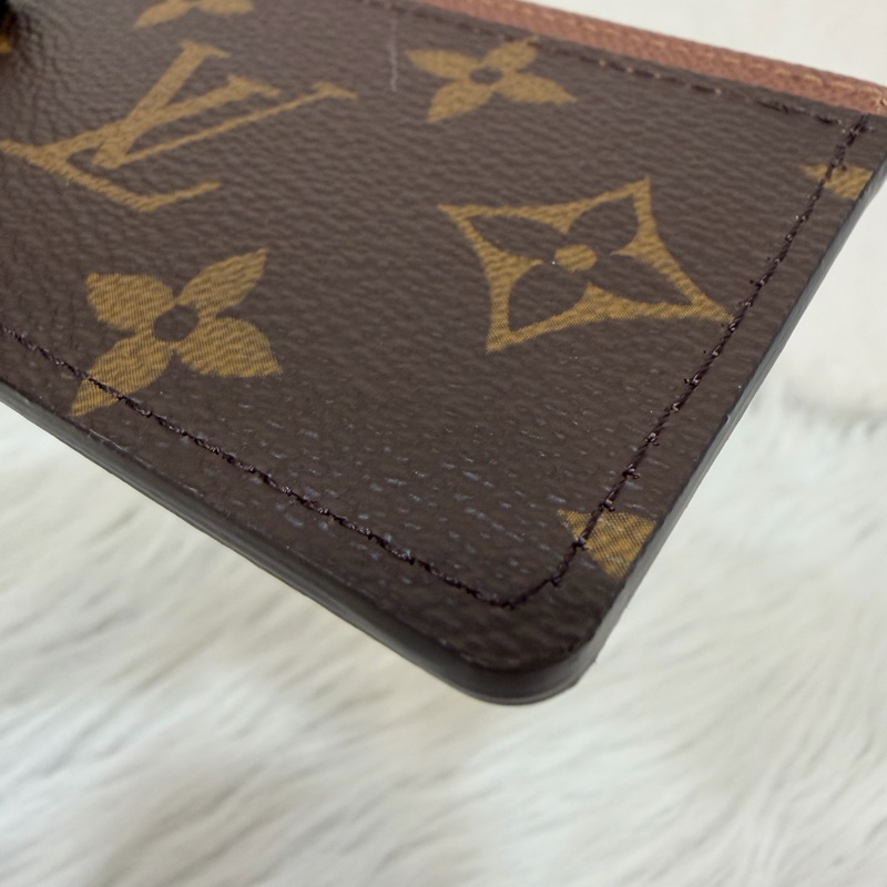 LV M61733 咖皮 原花 老花 ㄧ字 名片夾 卡夾-8