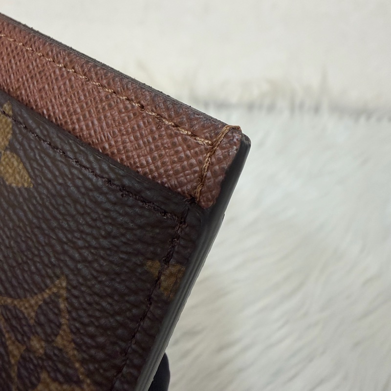 LV M61733 咖皮 原花 老花 ㄧ字 名片夾 卡夾-11