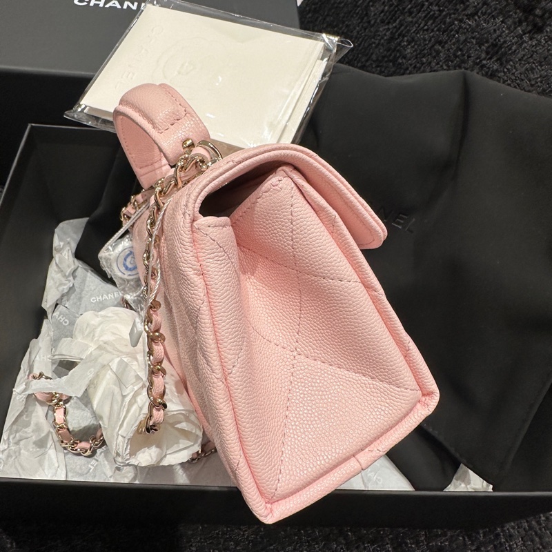 98新閑置品香奈兒 Chanel 牛奶盒子粉色荔枝皮手柄mini 25s芯片-3