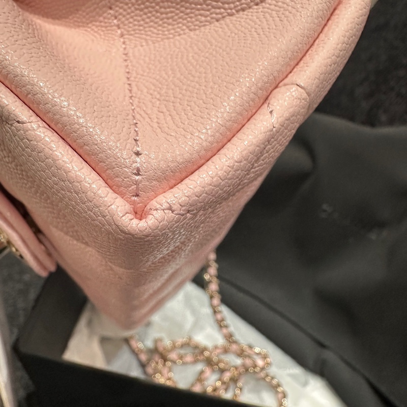 98新閑置品香奈兒 Chanel 牛奶盒子粉色荔枝皮手柄mini 25s芯片-4