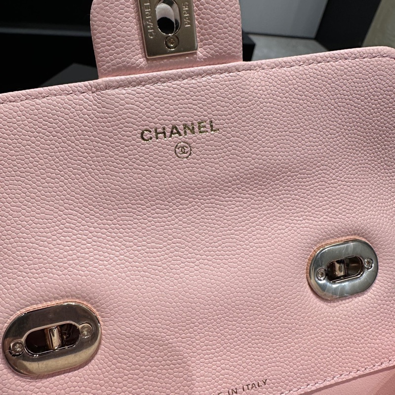 98新閑置品香奈兒 Chanel 牛奶盒子粉色荔枝皮手柄mini 25s芯片-16