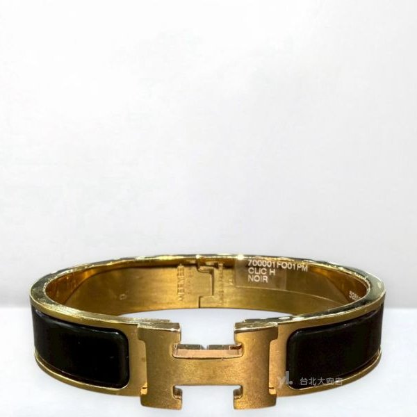 A13166-Hermes Clic H 黑窄版琺瑯鍍金H手環H700001F 01GM-0