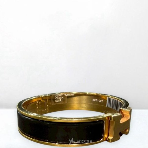 A13166-Hermes Clic H 黑窄版琺瑯鍍金H手環H700001F 01GM-1