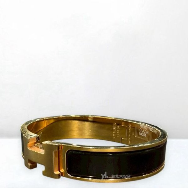 A13166-Hermes Clic H 黑窄版琺瑯鍍金H手環H700001F 01GM-2