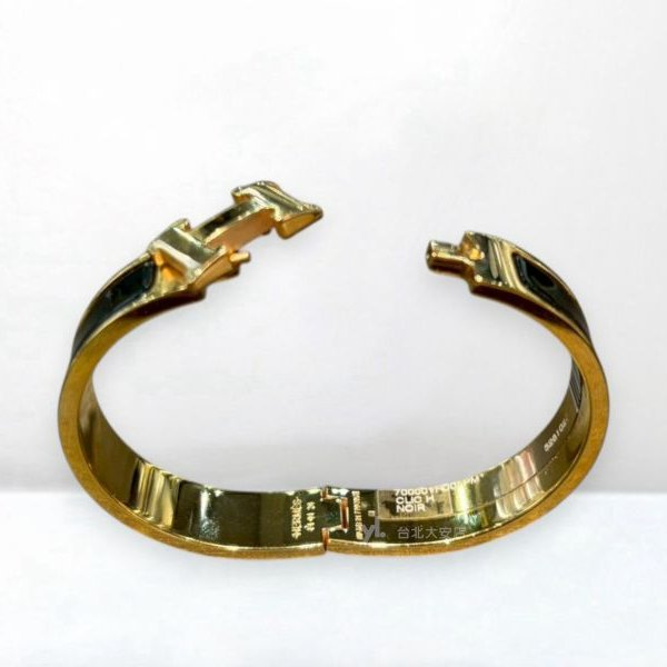 A13166-Hermes Clic H 黑窄版琺瑯鍍金H手環H700001F 01GM-4