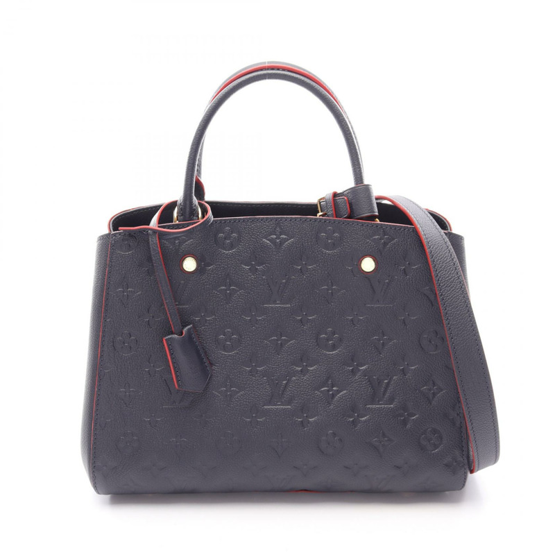 路易威登 Montaigne 中型單肩手提包 M42746 Monogram empreinte 海軍藍 二手-0