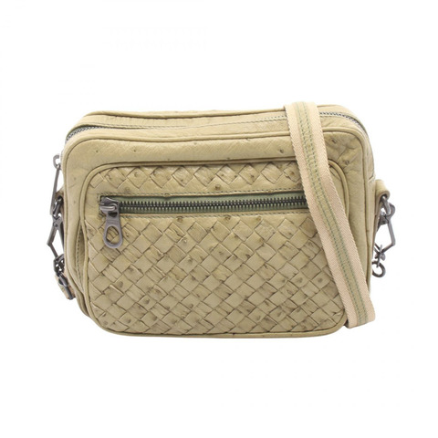 BOTTEGA VENETA Intrecciato 編織肩挎斜背包，綠色皮革，二手女款