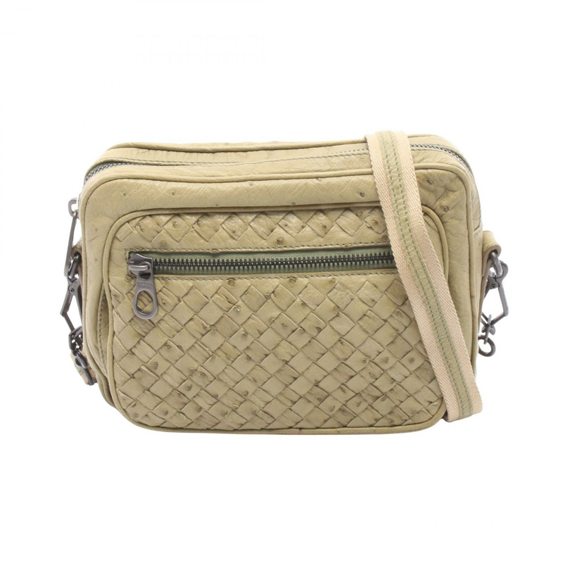 BOTTEGA VENETA Intrecciato 編織肩挎斜背包，綠色皮革，二手女款-0