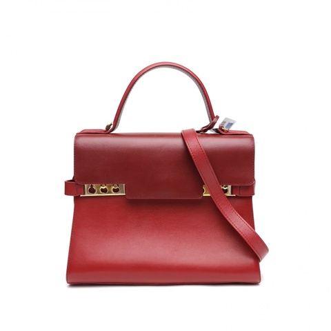 DELVAUX Tempete中號27.5紅色牛皮金扣肩背包