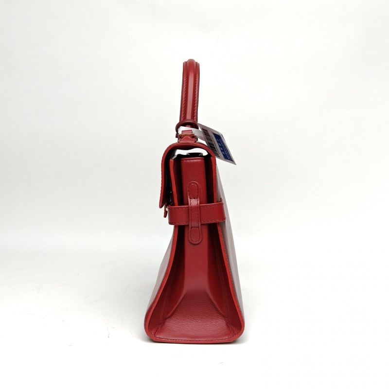 DELVAUX Tempete中號27.5紅色牛皮金扣肩背包-1