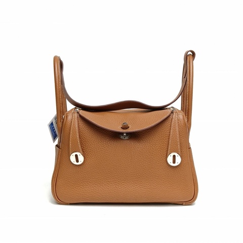 HERMES Lindy26金棕色TC皮B刻銀扣肩背包