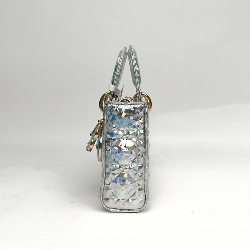 DIOR 幻彩色PVC金扣戴妃橫版閃鑽銀色肩背包-1