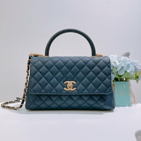 TW4857 Chanel 香奈兒 中號 手拎單肩包 深藍色 Medium Coco Handle Bag Caviar And Lizard Larther Navy